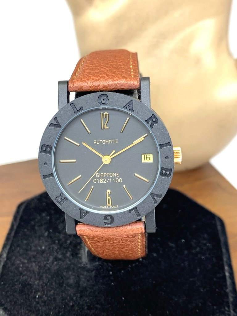 Bvlgari Watch Limited Edition Giappone Swiss Automatic Black Dial Leather 34mm